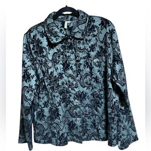 FOCUS LADIES BUTTON FRONT JACKET - GREEN/BLACK - SIZE XL - EUC